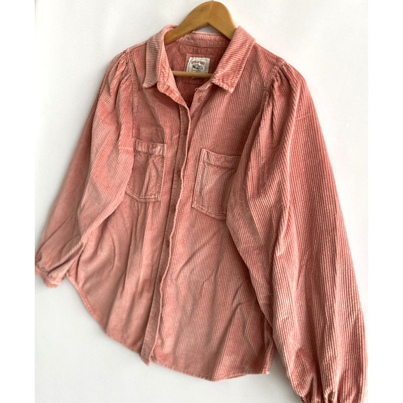 AMERICAN EAGLE Pink Corduroy Button up Blouse Balloon Sleeves Size M - Picture 2 of 4